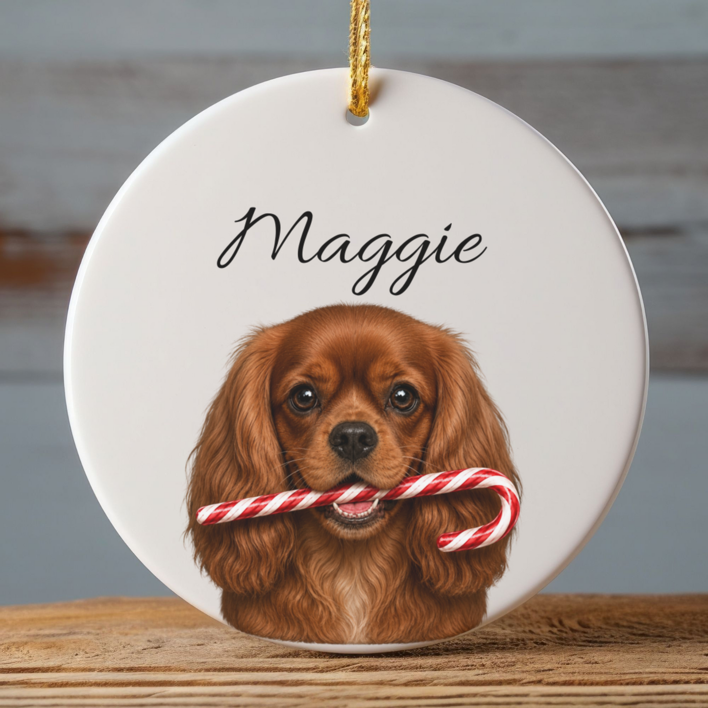 Personalized Ruby Cavalier Candy Cane Ornament