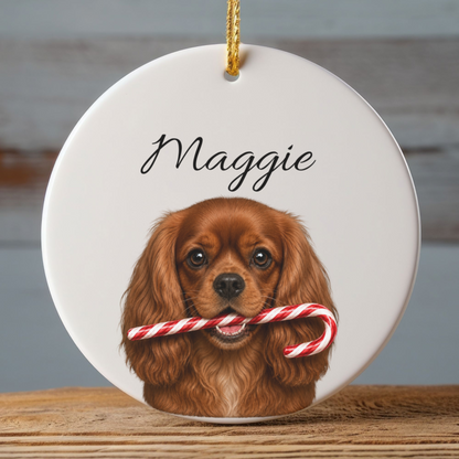 Personalized Ruby Cavalier Candy Cane Ornament