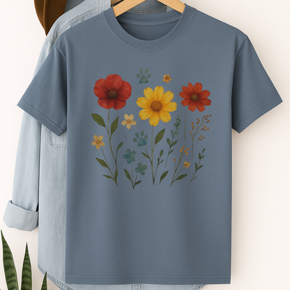 Wildflower Paw Print Shirt Dog Mom Boho Floral Tee Nature-Inspired Pet Lover Gift Watercolor Garden Dog T-Shirt Dog Mothers Day T-Shirt