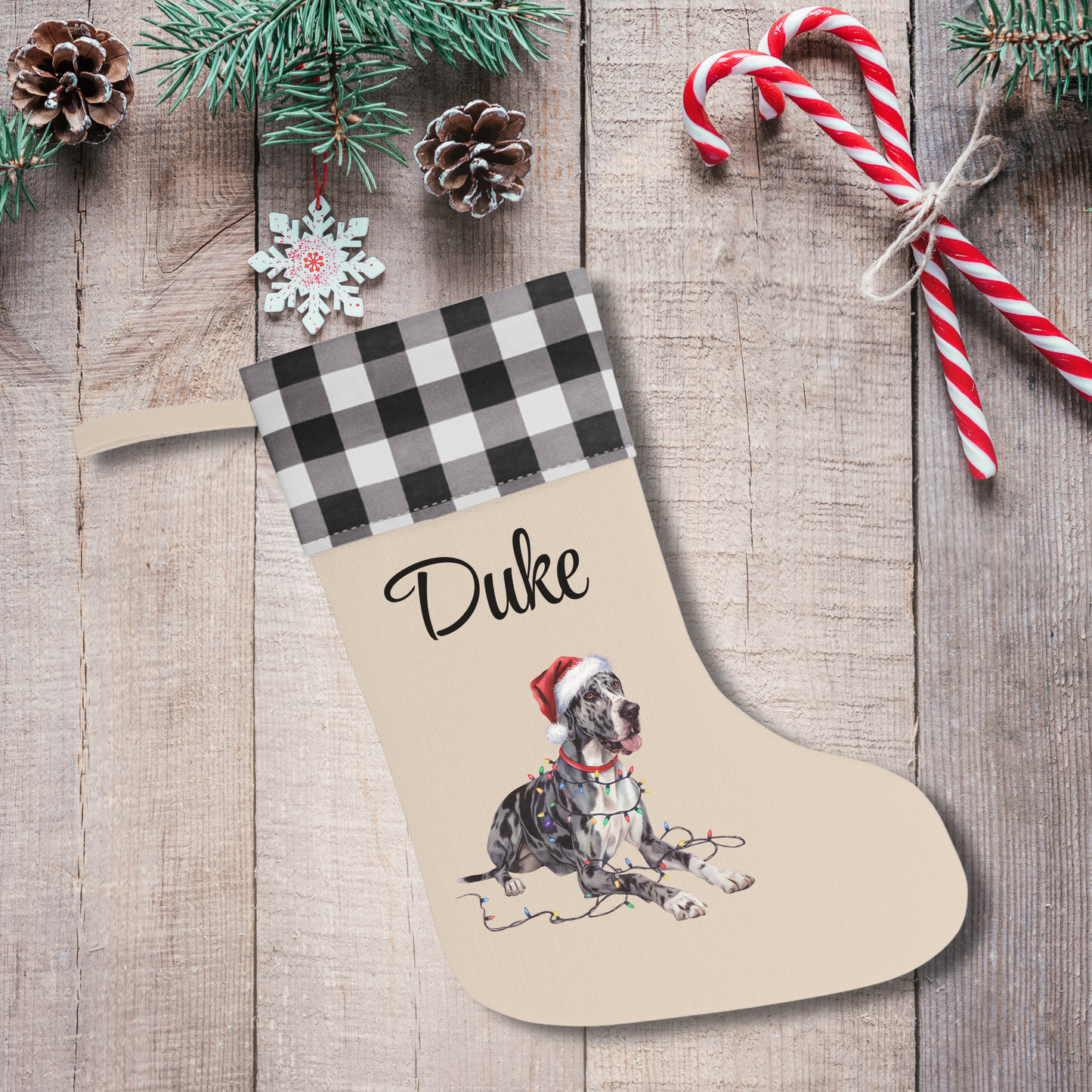 Personalized Great Dane Christmas Stocking, Holiday Decor Gift for Pet Lovers