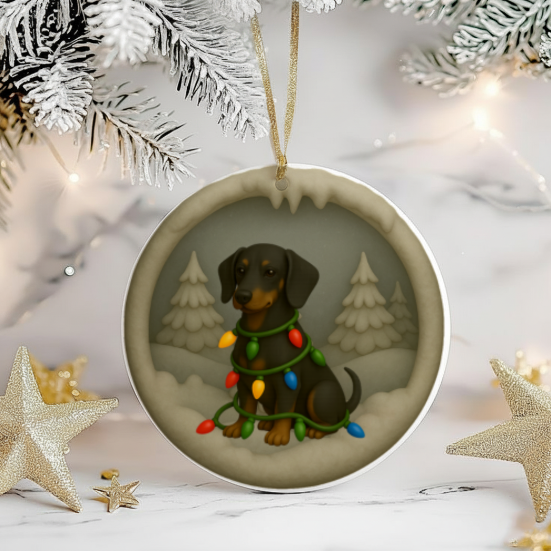Personalized Black & Tan Dachshund Christmas 3D Clay-Style Dog Keepsake