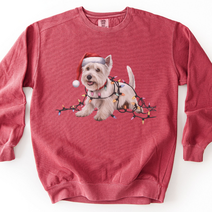West Highland Terrier Christmas Lights Sweatshirt, Festive Dog Mom Holiday Sweater