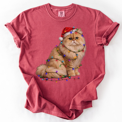 Persian Cat Christmas Lights Shirt, Comfort Colors Holiday Cat Lover Tee