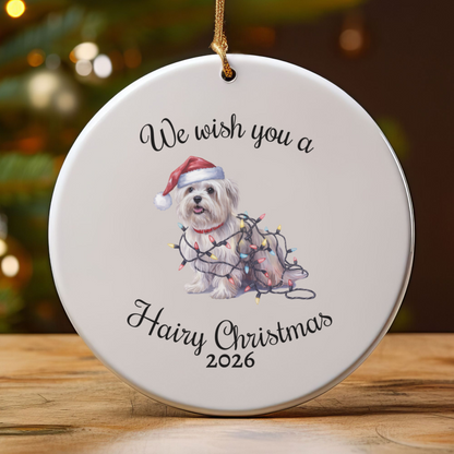 Christmas Maltese Ornament, Christmas Lights Dog Keepsake