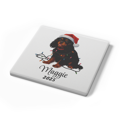 Personalized Black & Tan Cavalier King Charles Spaniel Christmas Coaster Set