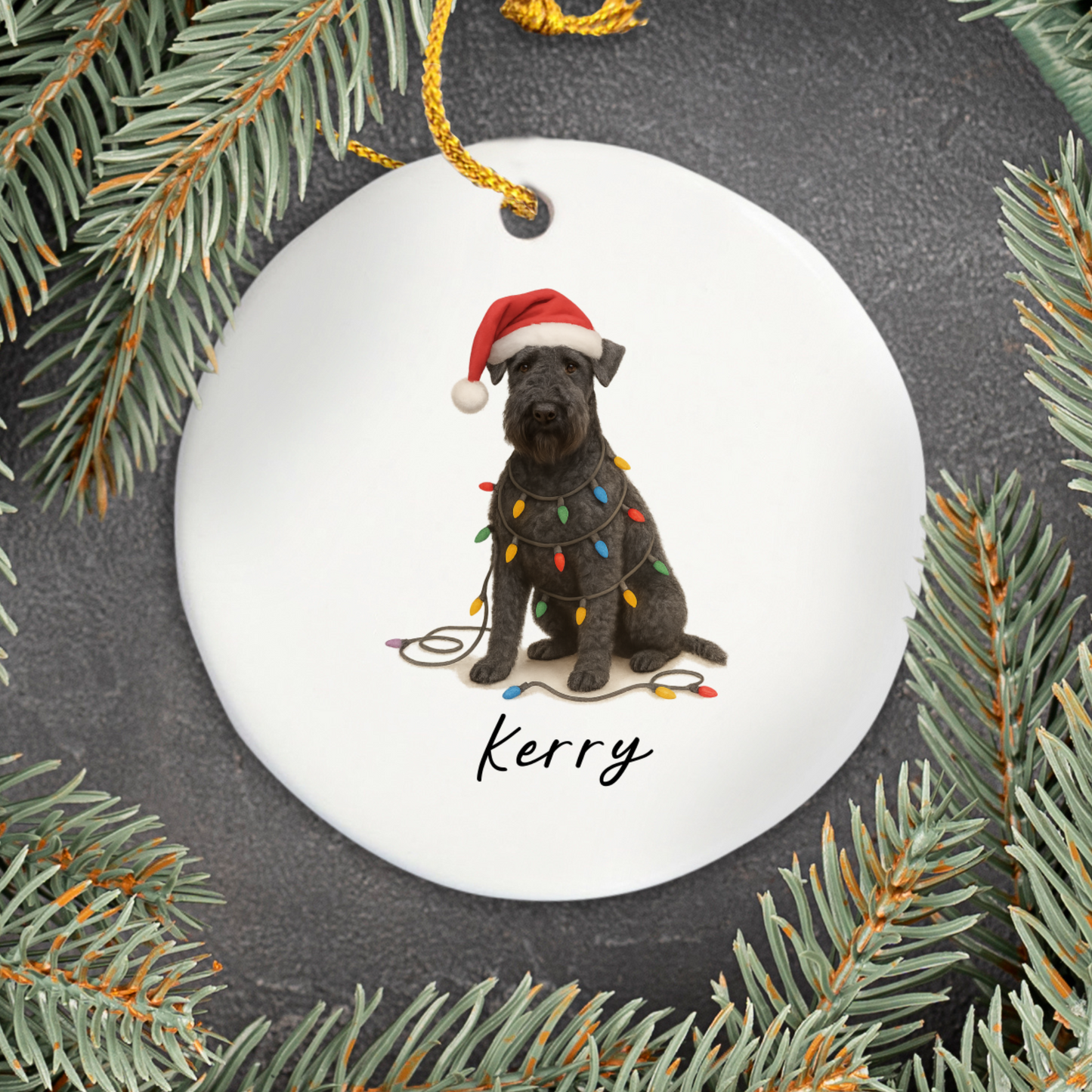 Personalized Kerry Blue Terrier Christmas Ornament, Ceramic Dog Holiday Keepsake