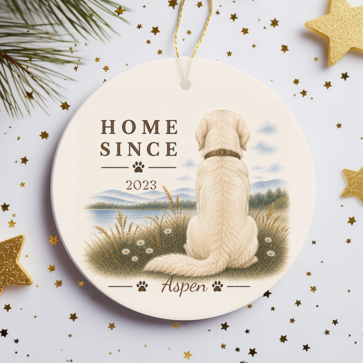 Personalized English Cream Golden Retriever Ornament, Double Sided Gotcha Day Gift, Custom Dog Keepsake