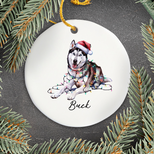 Siberian Husky Ornament Personalized Pet Gift, Custom Christmas Tree Decor