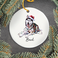 Load image into Gallery viewer, Siberian Husky Ornament Personalized Pet Gift, Custom Christmas Tree Decor
