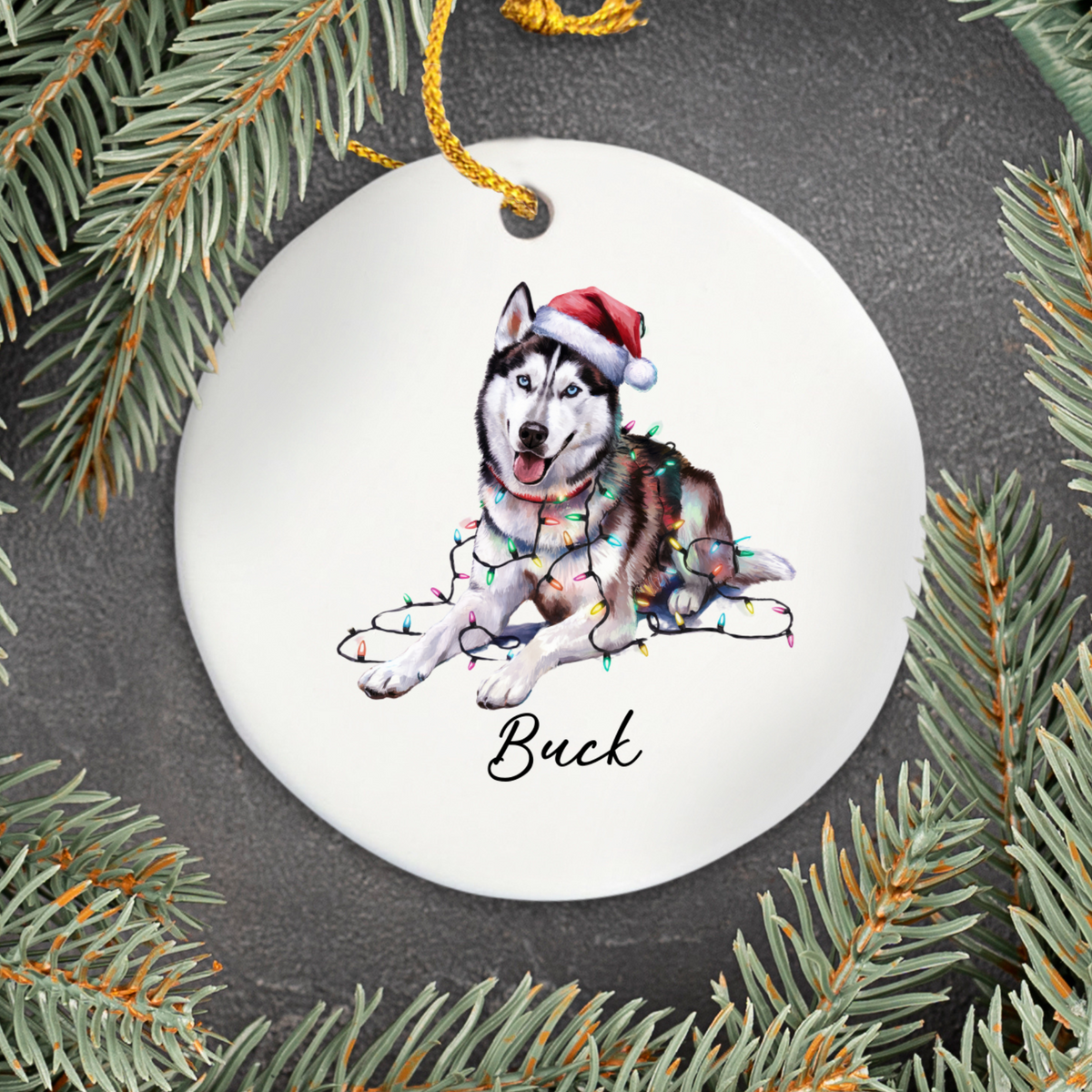 Siberian Husky Ornament Personalized Pet Gift, Custom Christmas Tree Decor, Ceramic Dog Lover Keepsake, Holiday Dog Name Ornament