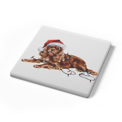 Personalized Ruby Cavalier King Charles Spaniel Christmas Coaster Set