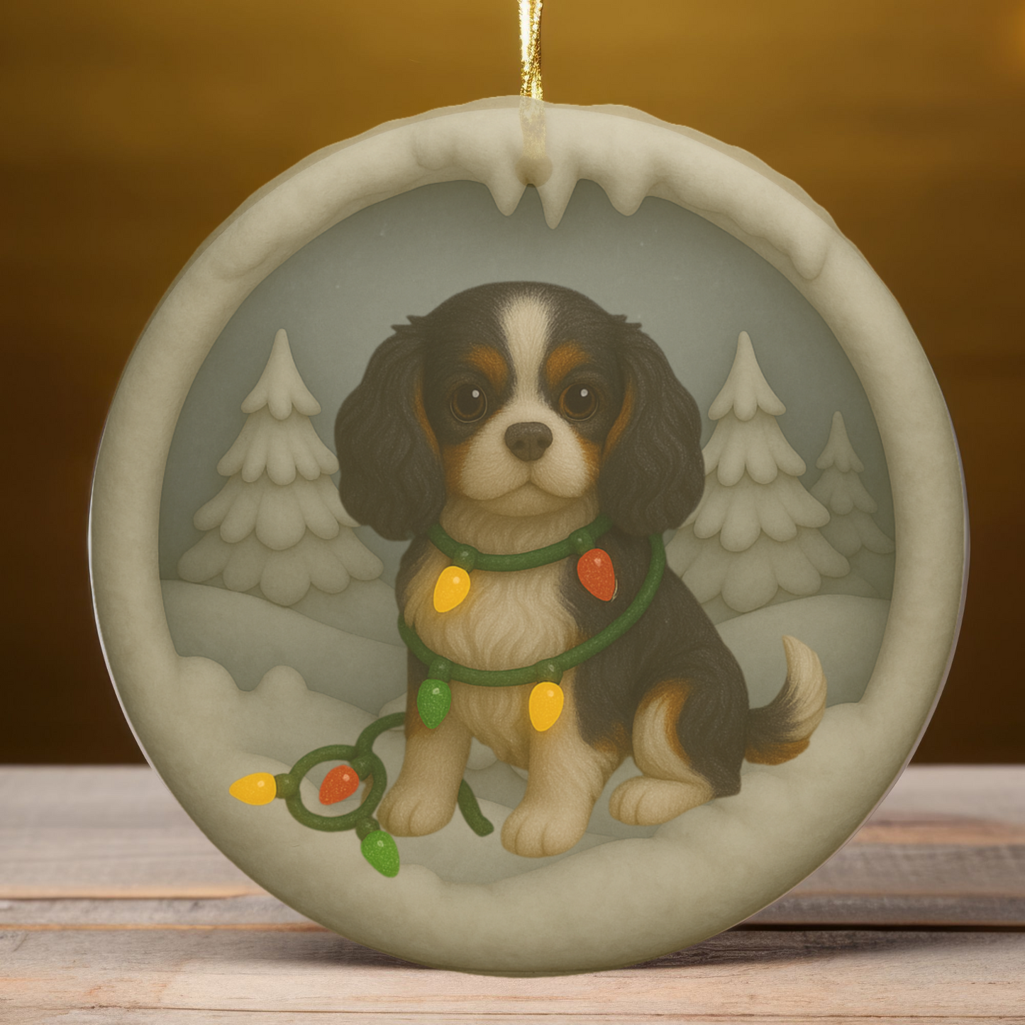 Personalized Tricolor Cavalier King Charles Spaniel Christmas 3D Clay-Style Ornament