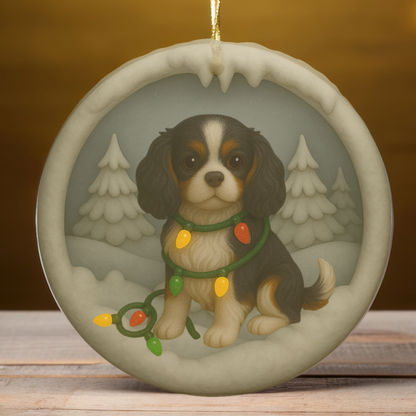 Personalized Tricolor Cavalier King Charles Spaniel Christmas 3D Clay-Style Ornament