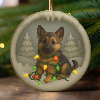 Personalized German Shepherd Christmas Ornament, 3D Clay-Style Dog Keepsake with Lights