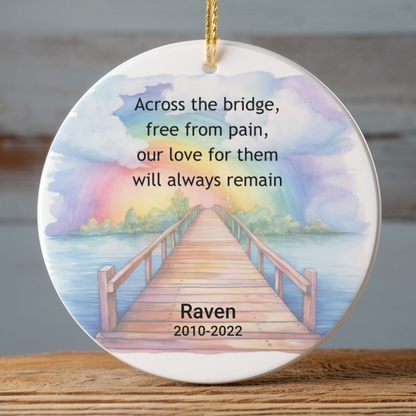 Pet Memorial Two-Sided Ornament, Rainbow Bridge Keepsake, Dog Cat Loss Sympathy Gift
