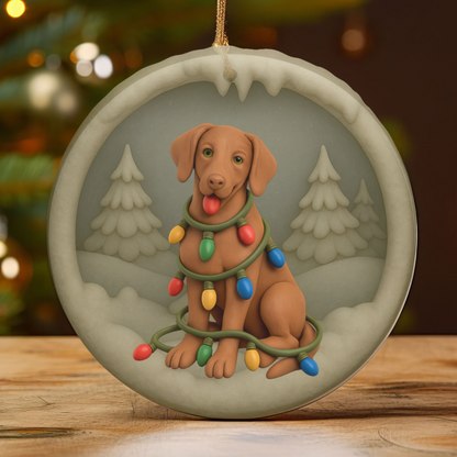 Vizsla Christmas Ornament, Personalized Vizsla Puppy with Holiday Lights, Custom Dog Lover Gift, Tree Decoration