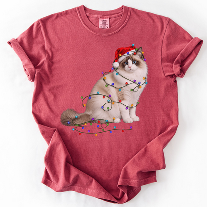 Ragdoll Cat Christmas Lights Shirt, Comfort Colors Holiday Cat Lover Tee