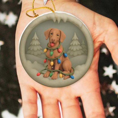 Vizsla Christmas Ornament, Personalized Vizsla Puppy with Holiday Lights, Custom Dog Lover Gift, Tree Decoration