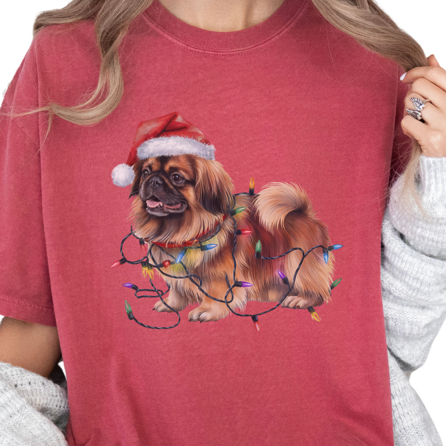 Christmas Pekingese Shirt, Christmas Lights Dog Tee, Christmas Dog, Pekingese Mom Tee, Gift for Dog Lover