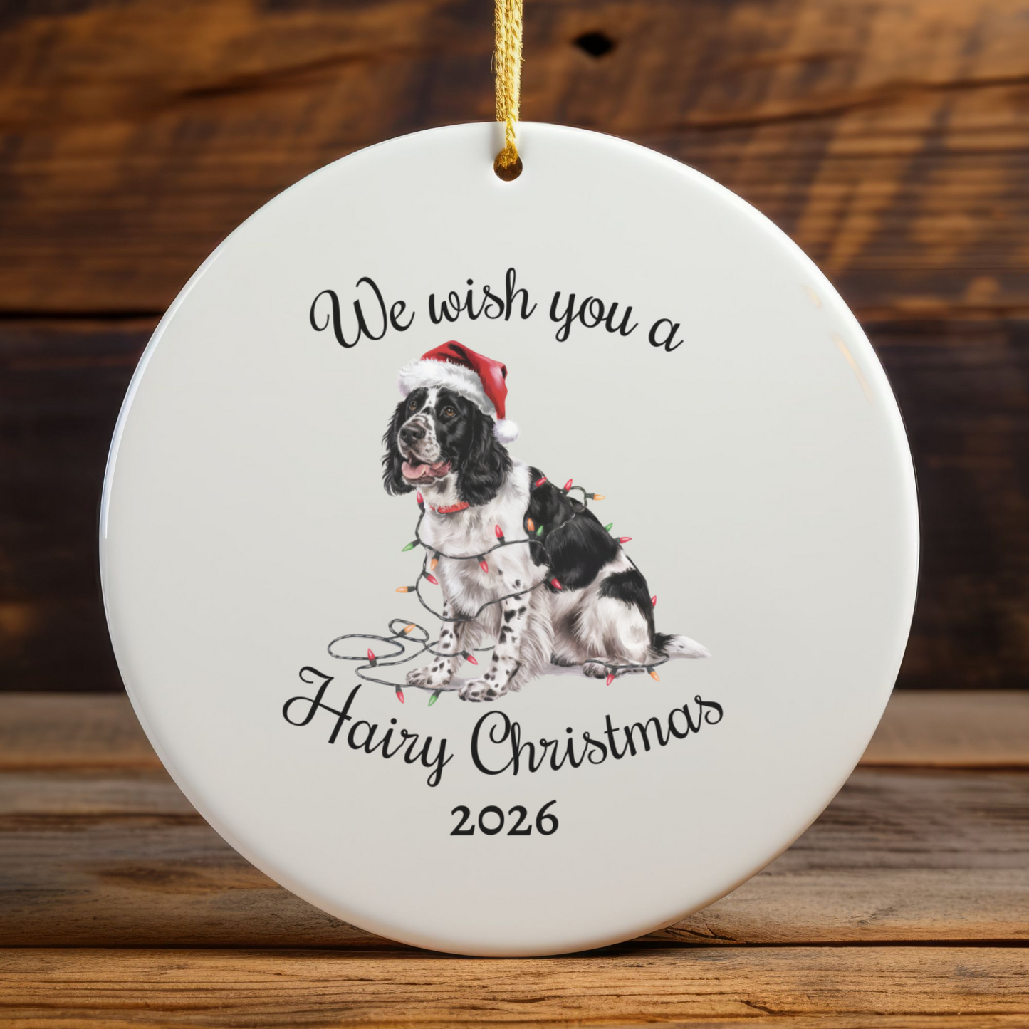 Christmas Black Springer Spaniel Ornament, Christmas Lights Dog Keepsake