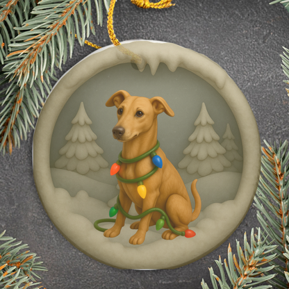 Personalized Greyhound Christmas Ornament, 3D Clay-Style Dog Keepsake with Lights