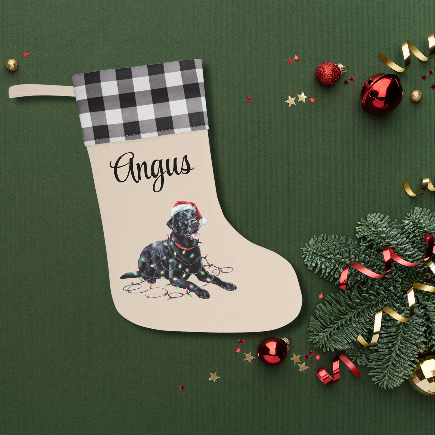 Personalized Black Labrador Christmas Stocking,  Holiday Decor Gift for Pet Lovers