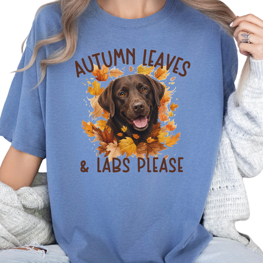 Chocolate Lab Mom Fall Shirt, Autumn Leaves & Labs Please