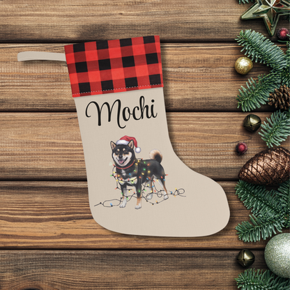 Personalized Black Shiba Inu Christmas Stocking, Holiday Decor Gift for Pet Lovers