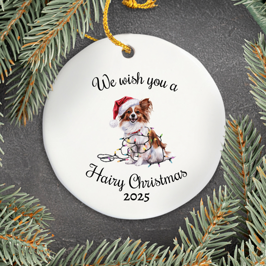Christmas Papillon Ornament, Christmas Lights Dog Keepsake