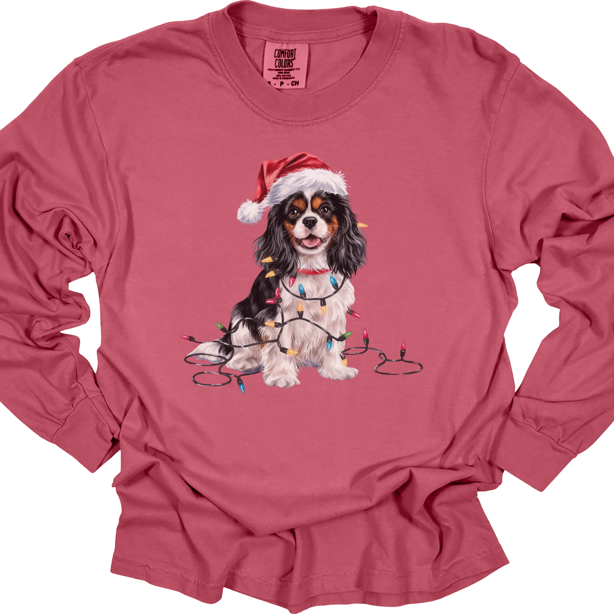 Tricolor Cavalier Christmas Long Sleeve Shirt, Comfort Colors Holiday Tee, Cavalier King Charles Spaniel Mom Gift