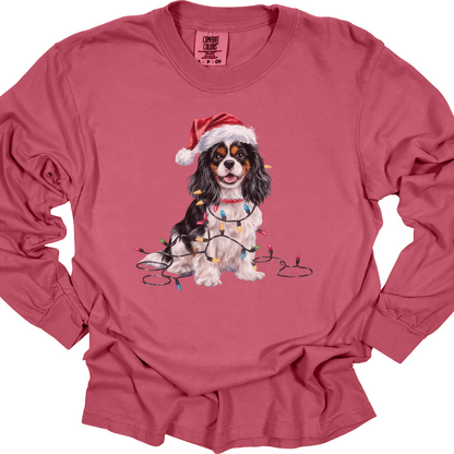 Tricolor Cavalier Christmas Long Sleeve Shirt, Comfort Colors Holiday Tee, Cavalier King Charles Spaniel Mom Gift