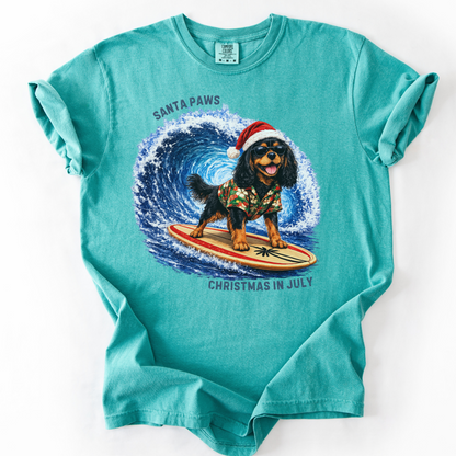 Christmas in July Gift for Black and Tan Cavalier Lovers, Santa Paws Beach Shirt