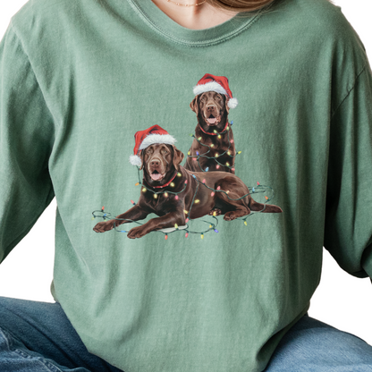 Chocolate Lab Christmas Lights Long Sleeve Shirt, Dog Lover Gift