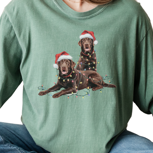 Chocolate Lab Christmas Lights Long Sleeve Shirt, Dog Lover Gift
