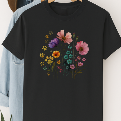 Watercolor Wildflower & Paw Print Shirt Floral Pet Lover Tee Nature Dog Mom Gift Botanical Animal Lover T-Shirt Mothers Day Gift