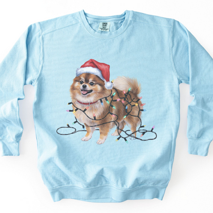Pomeranian Christmas Lights Sweatshirt, Festive Dog Mom Sweater