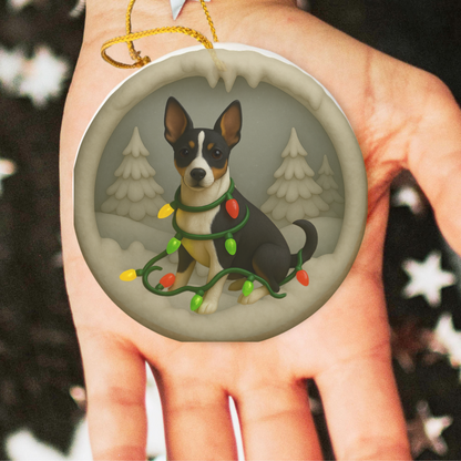 Personalized Rat Terrier Christmas Ornament, 3D Clay-Style Dog Keepsake with Lights