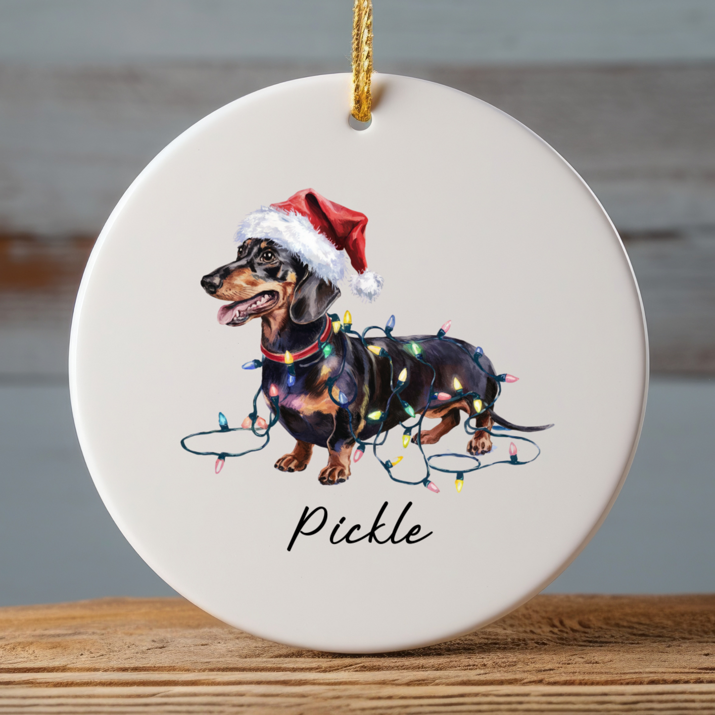 Personalized Black & Tan Dachshund Ornament, Dog Christmas Ornament, Custom Pet Name Holiday Decor Gift