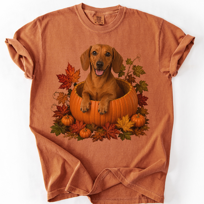Red Dachshund Pumpkin Shirt Fall Dog Lover Autumn Comfort Colors Graphic Tee Gift Apparel