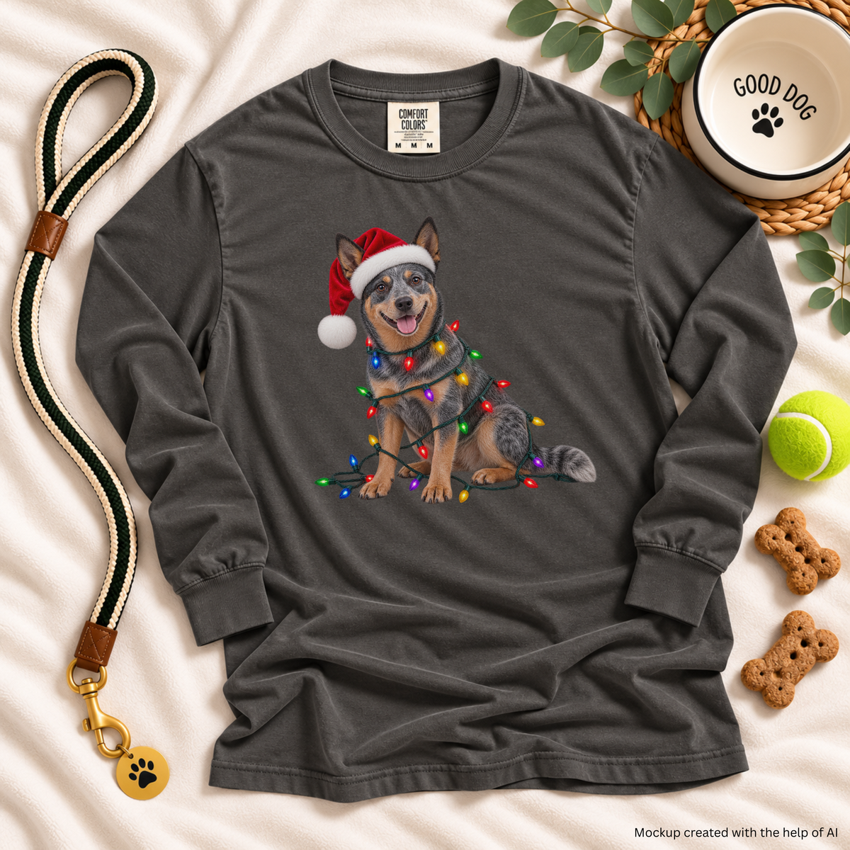 Australian Cattle Dog Christmas Comfort Colors Long Sleeve Shirt, Blue Heeler Holiday Gift