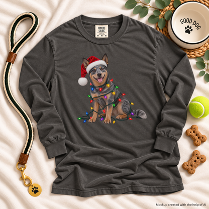Australian Cattle Dog Christmas Comfort Colors Long Sleeve Shirt, Blue Heeler Holiday Gift