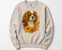 Load image into Gallery viewer, Cavalier King Charles Spaniel Sweatshirt – Blenheim, Ruby or Tri-Color Dog Lover Gift, Cute Fall Floral Crewneck for Pet Owners

