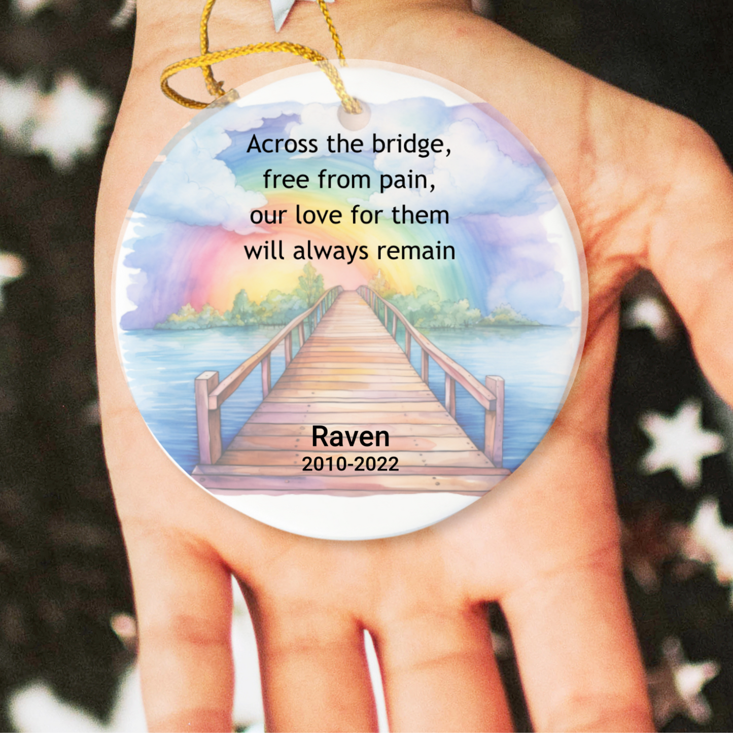 Pet Memorial Two-Sided Ornament, Rainbow Bridge Keepsake, Dog Cat Loss Sympathy Gift