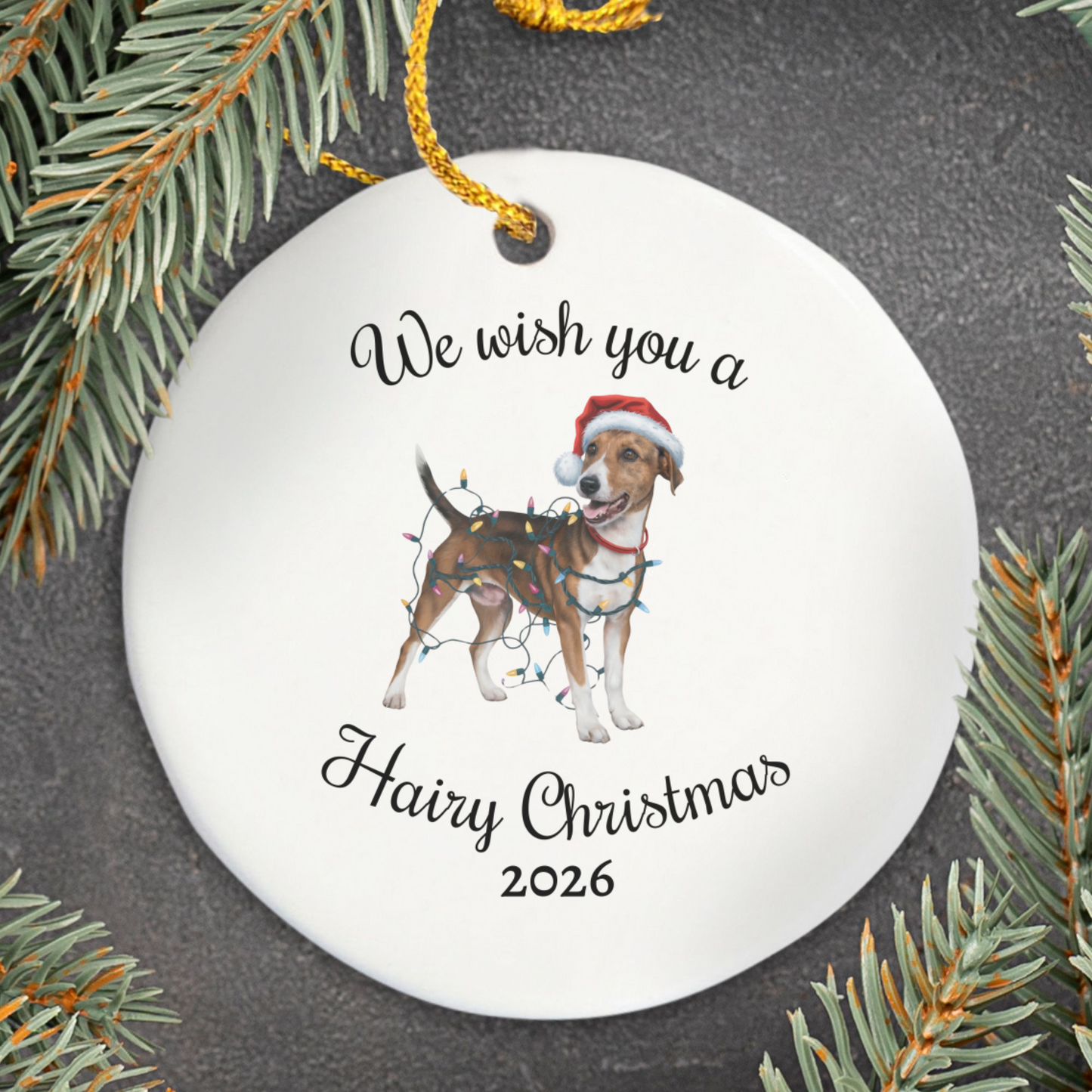 Christmas Smooth Fox Terrier Ornament, Christmas Lights Dog Keepsake