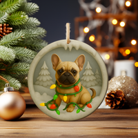 Load image into Gallery viewer, French Bulldog Christmas Ornament, Cute Frenchie Puppy with Holiday Lights, Personalized Dog Lover Gift, Custom Tree Decoration
