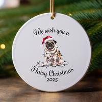 Load image into Gallery viewer, Christmas Tan Pug Ornament, Pug Mom, Christmas Lights Dog Keepsake
