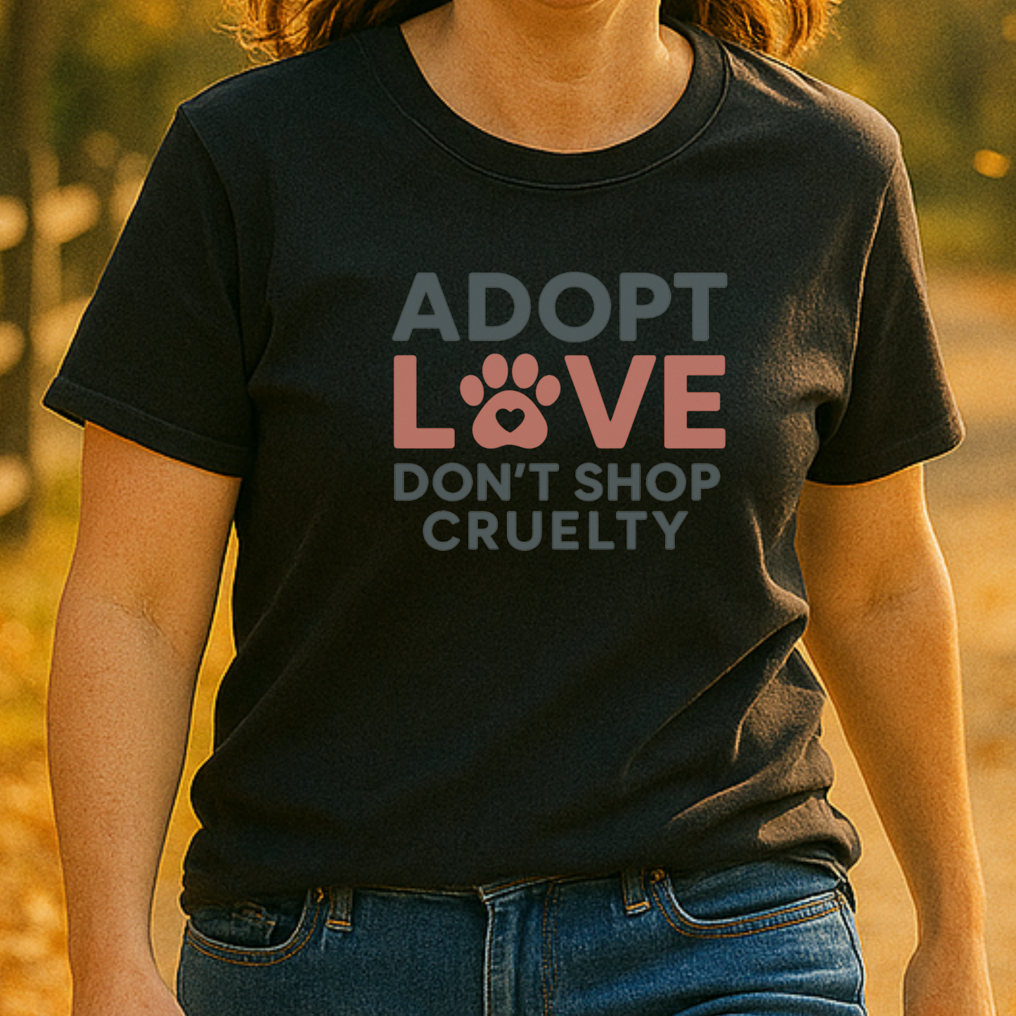Adopt Love Don’t Shop Cruelty T-Shirt – Puppy Mill Awareness Shirt for Dog Rescue Advocates