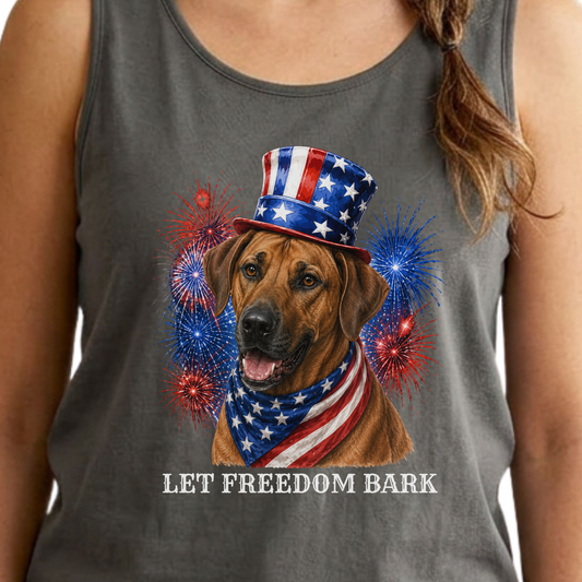 Rhodesian Ridgeback Tank Top, Patriotic Let Freedom Bark