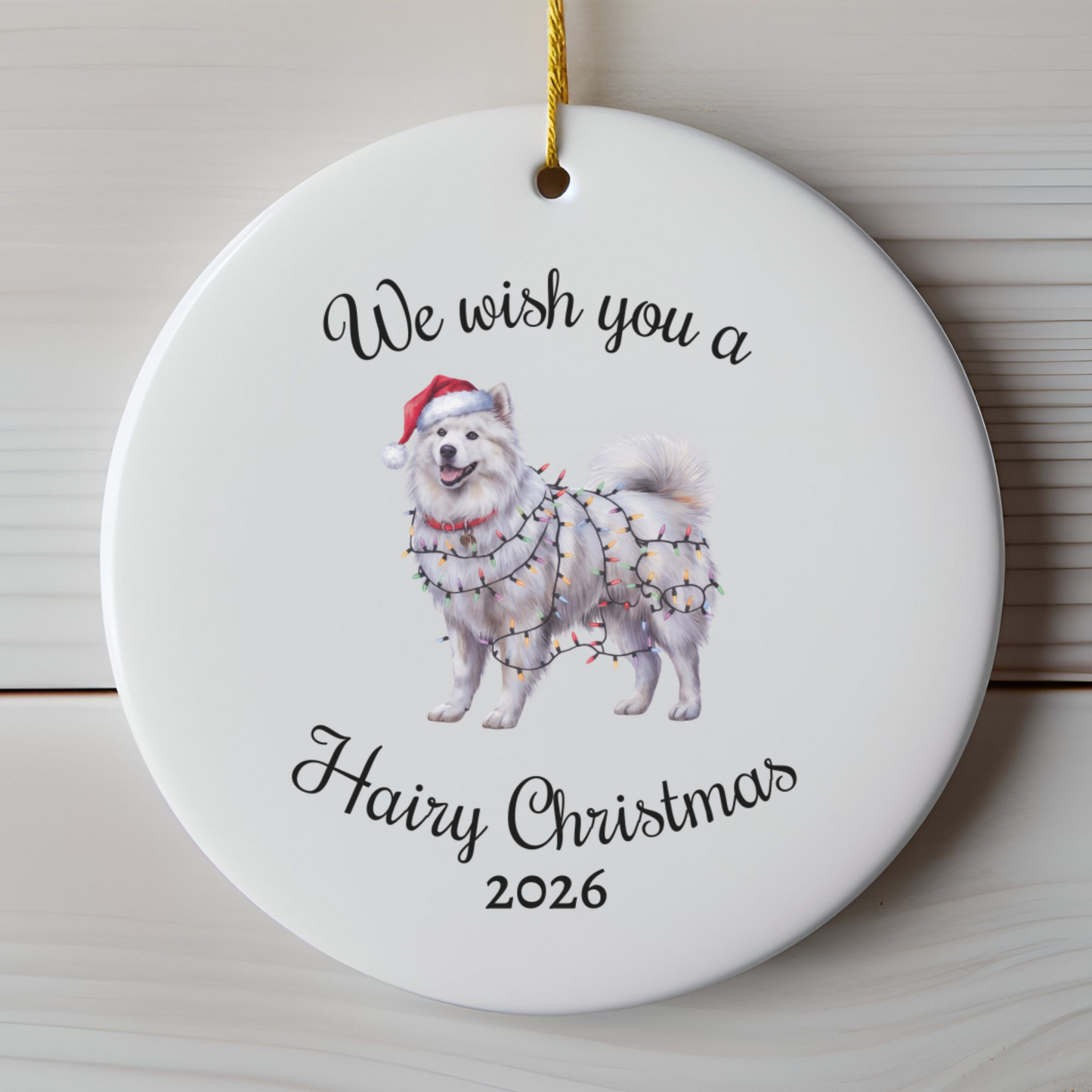 Christmas Samoyed Ornament, Christmas Lights Dog Keepsake