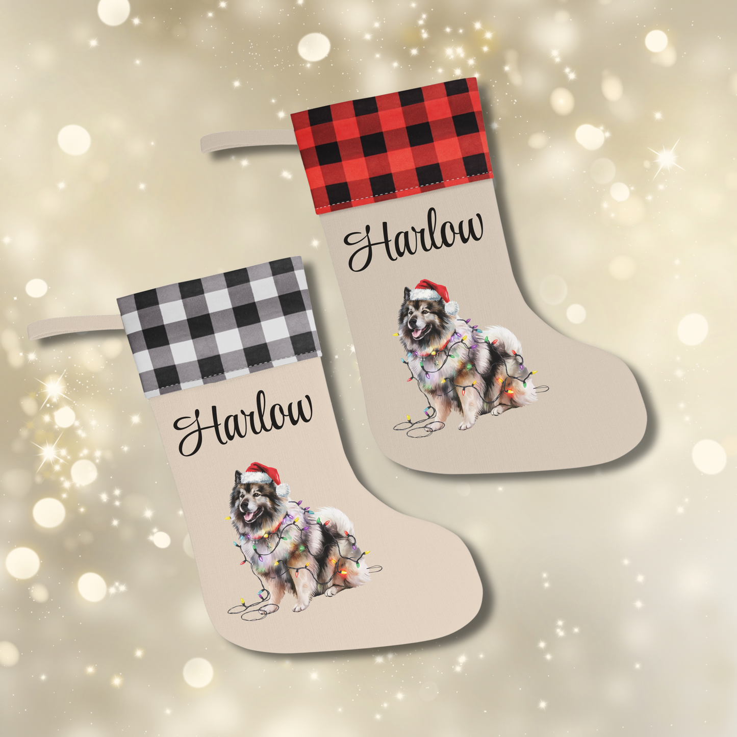 Personalized Keeshond Christmas Stocking, Holiday Decor Gift for Pet Lovers